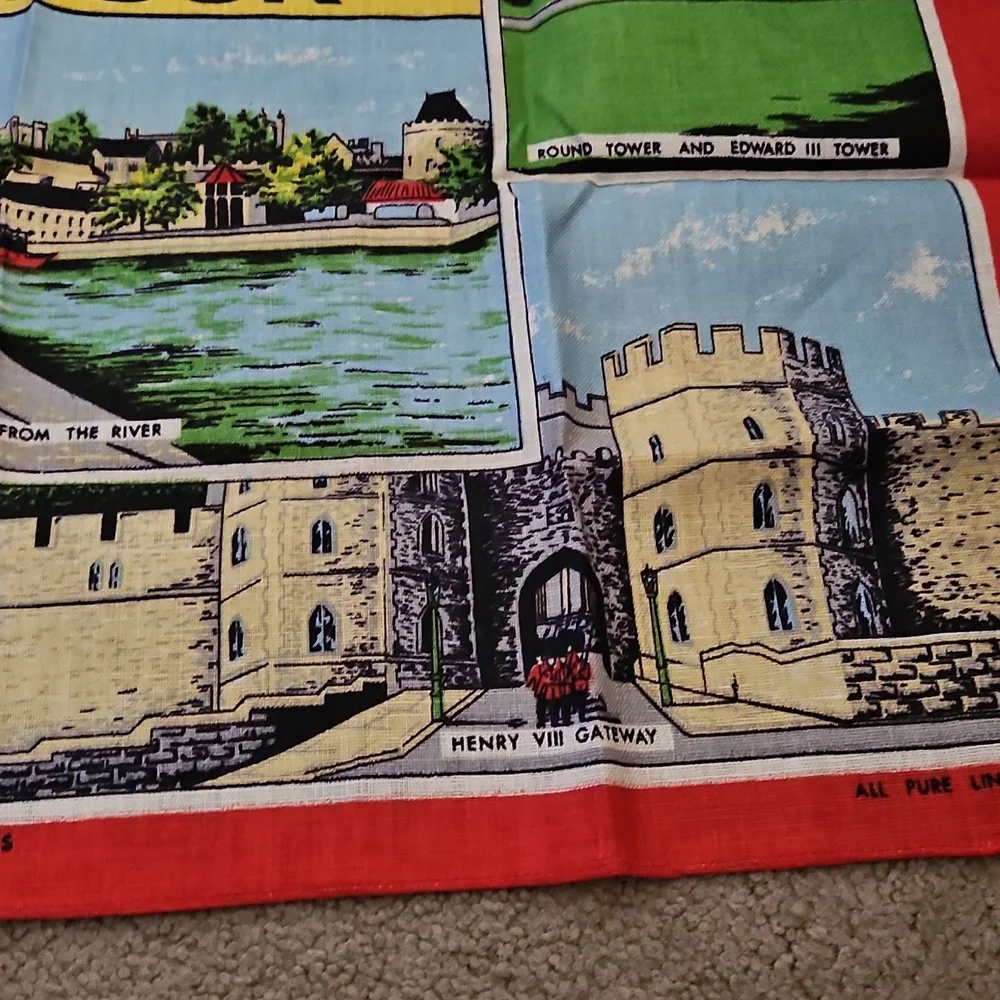 Windsor Souvenir Linen Tea Towel with Red Border